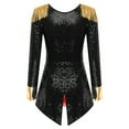 thumbnail image 4 of Yartina Circus Ringmaster Bodysuit for Women Carnival Long Sleeve Sparkly Sequins Tailcoat Jacket Black S, 4 of 7
