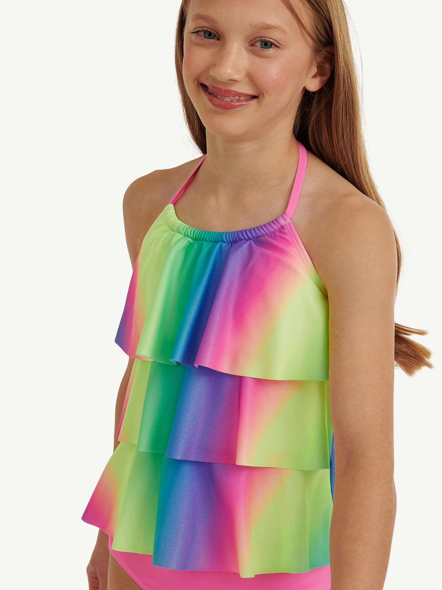Justice Girls 2 piece Ruffle Halter Tankini Swimsuit, sizes XS-XL