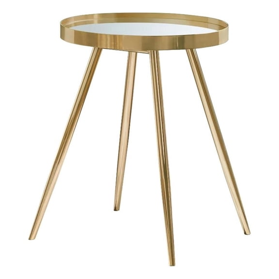Kaelyn Round Mirror Top End Side Table Gold