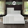 thumbnail image 3 of VanAcc Queen Size Bed Frame, Velvet Upholstered Platform Bed with Vertical Channel Tufted Headboard & Footboard/Wingback, with Wood Slats, Cream, 3 of 9