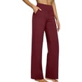 thumbnail image 2 of Women's Casual Pants, Cropped High Waisted Straight Leg Trousers with Pockets, Loose Fit Stretchy Work Pants for Yoga, Office, Casual Wear and Daily Outfits-Red, 2 of 8