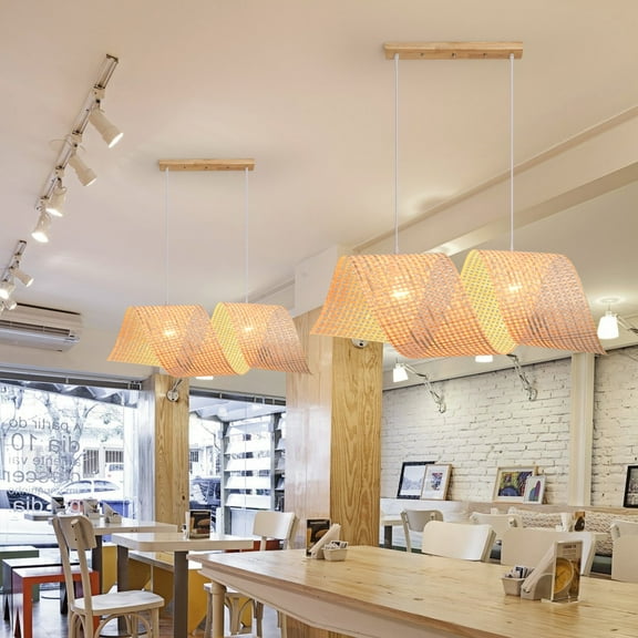 Arturesthome Farmhouse Aesthetic Rattan Pendant Light Dining Room Woven Water Waves Shape Lampshade
