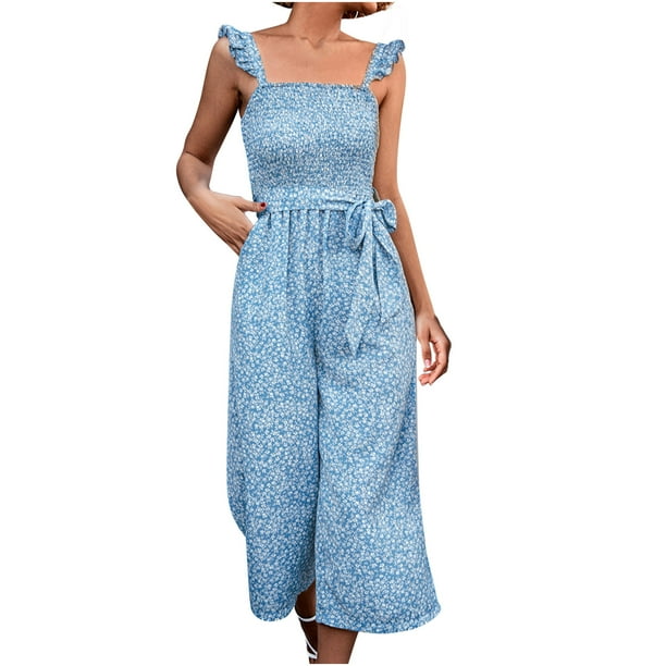 Monos Para Mujer Verano Sin Mangas Talle Alto Boho Pierna Ancha Mono Moda Impreso Mameluco Pantalones Odeerbi ODB-6
