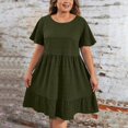thumbnail image 2 of Tianiyouqing Sundresses for Women Birthday Plus Size Crew Neck Oversized Vacation Beach Dresses Cotton Linen Ruffle Tiered Layered Casual T Shirts Dresses Army Green 2XL, 2 of 7