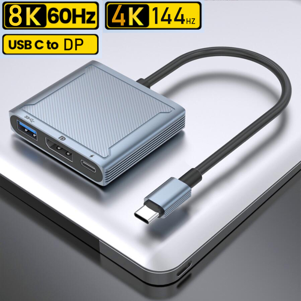 USB C to Displayport 1.4 Dock 8K 3-in-1 Type C to Displayport 1.4 Cable with PD Charging USB
