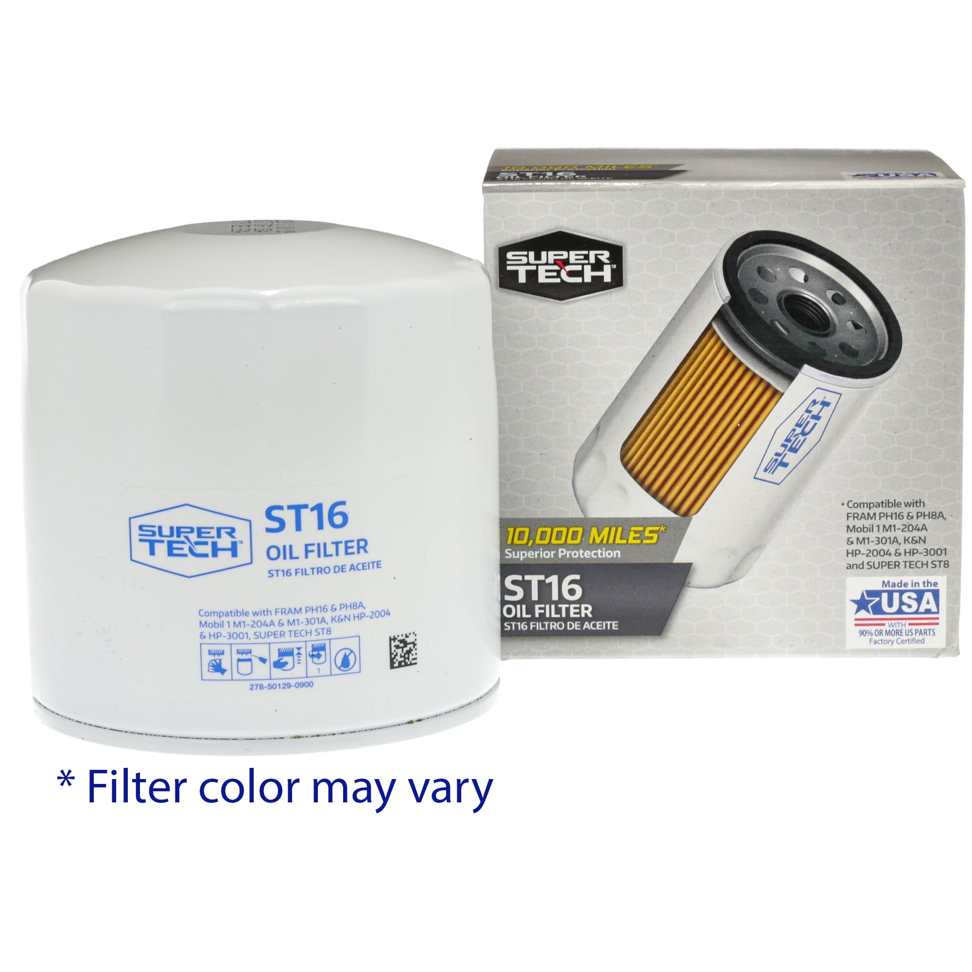 Super Tech ST16 Spin-On Engine Oil Filter, Up to 10,000 Miles, Fits Chrysler, Dodge, Ford and Toyota