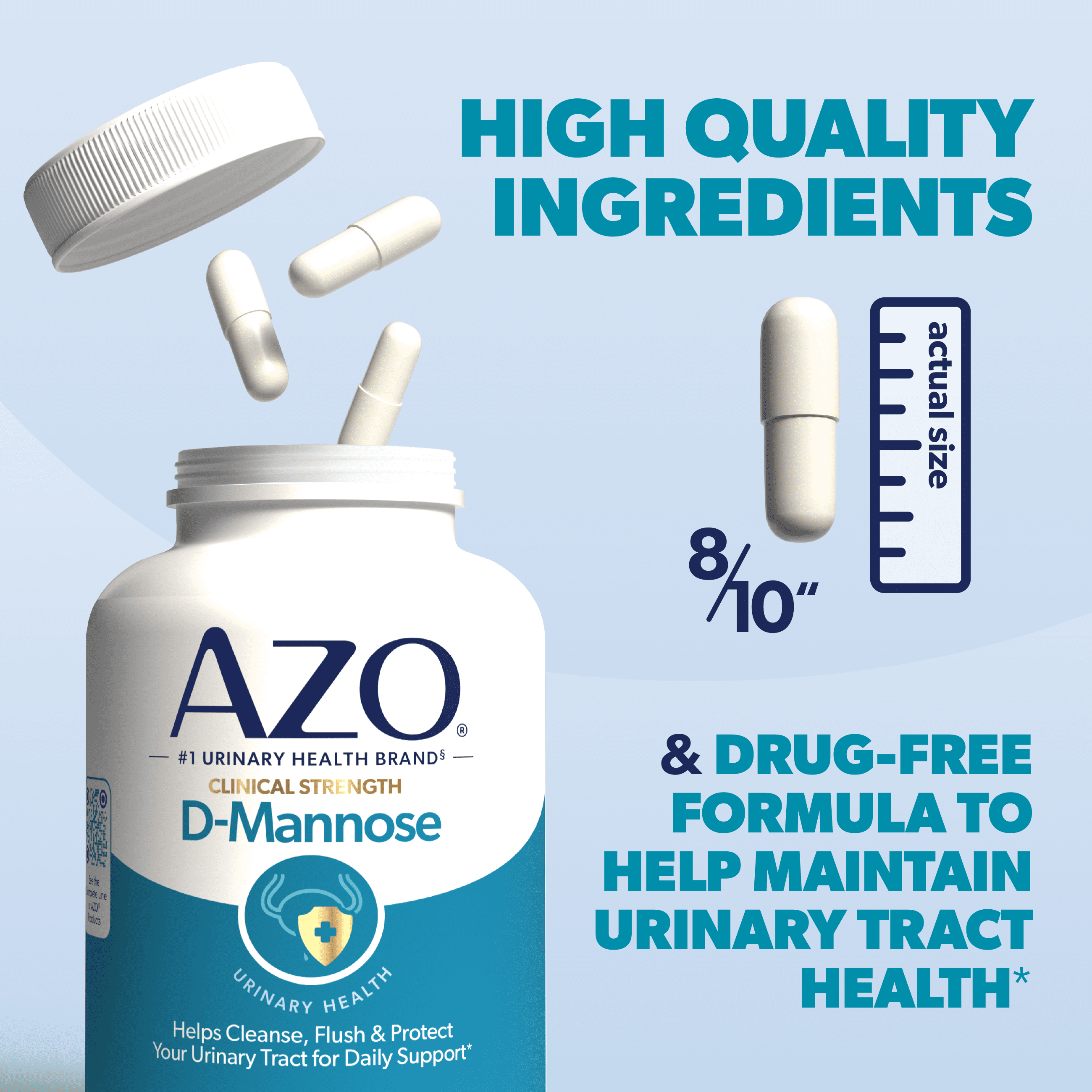 AZO D-Mannose Urinary Tract Health Supplement, Supports UTI Prevention & Bladder Health, 120 Count