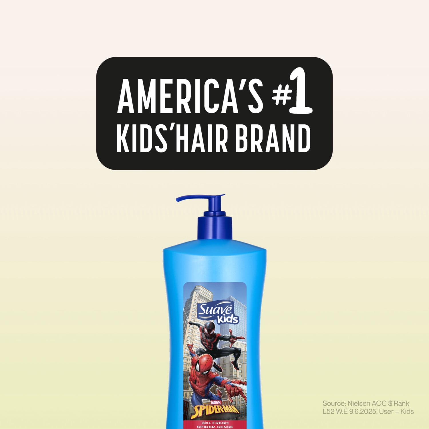 Suave Kids Spiderman 3-in-1 Shampoo, Conditioner, Body Wash, Fresh Spider Sense, Tear-Free