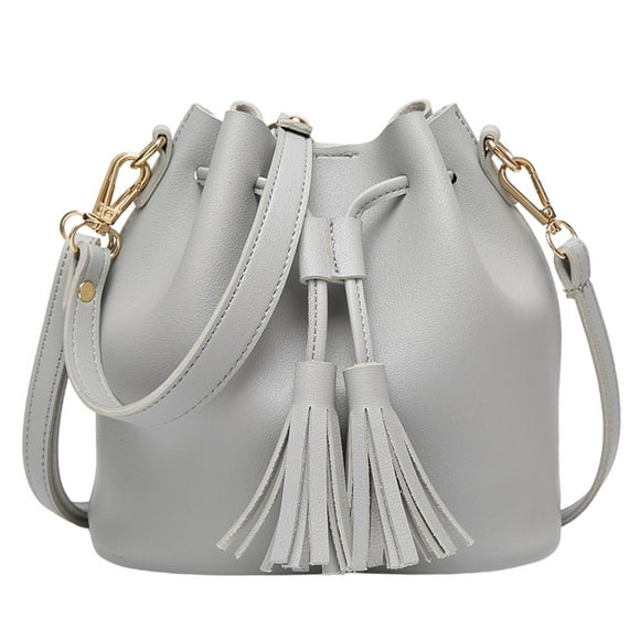 Fashion Bucket Shoulder Bag Drawstring Bag Shoulder Purse Phone Wallet Pouch Gray