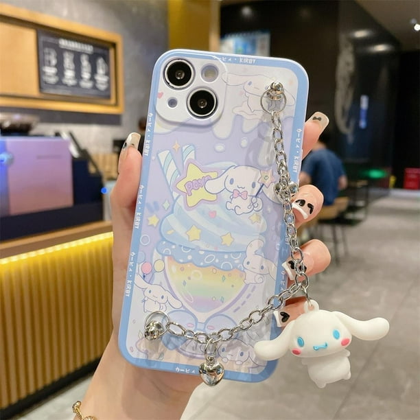 Funda trasera de dibujos animados de Sanrio Kuromi Cinnamoroll con pulsera de muñeca 3D para IPhone 14 13 12 11 Pro Max XR XS MAX 8X7 SE xuanjing unisex