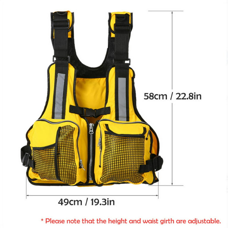 adult Women Men Adjustable Buoyancy Sailing Kayak Canoeing Fly Fishing Life Jacket Vest, Size: One size, Yellow