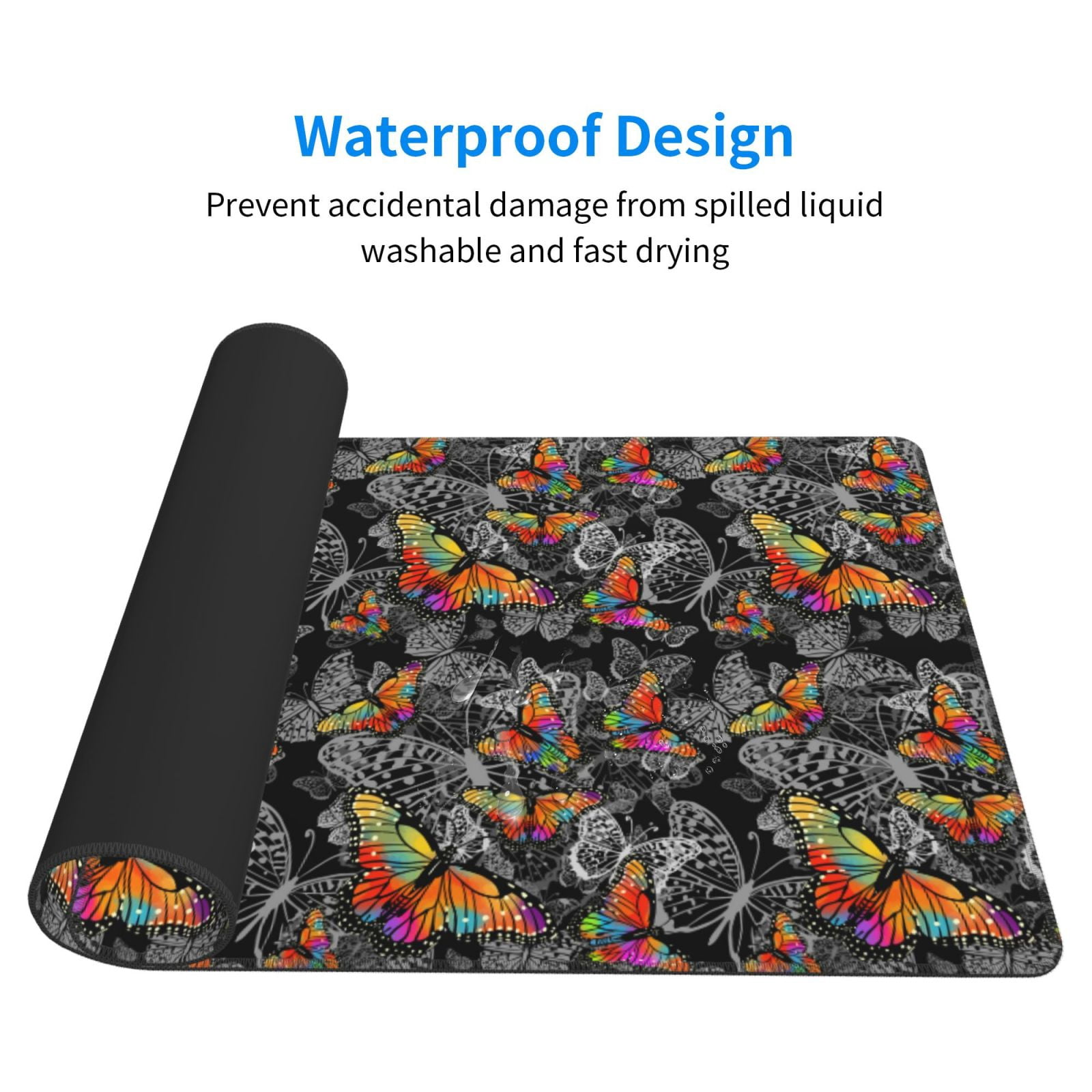 Rateoe Multicolored Butterflies C Print Mouse Pad - Extended Large Gaming Mousepad,Non-Slip Stitched Edge,16x29.5 Inch