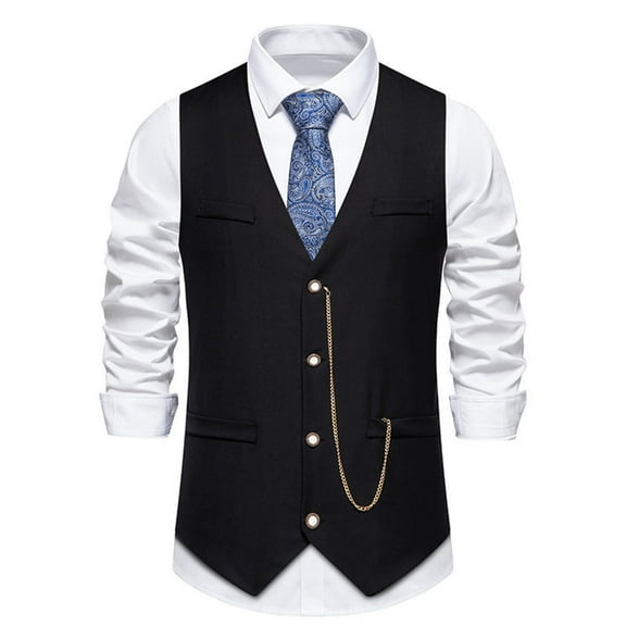 Bcfgryg Mens Fashion Stripes Retro Casual Suit Vest Men's Jacket Black L