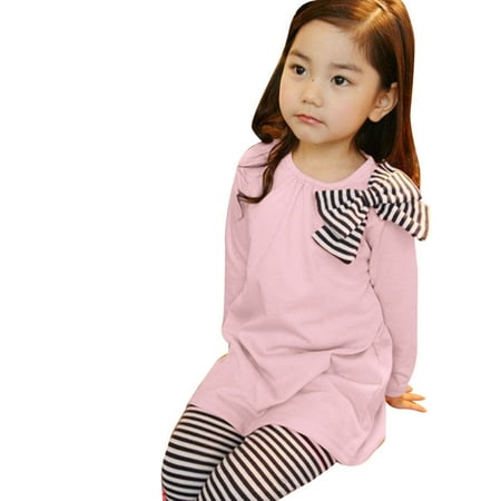

Infant Toddler Outfits Christmas Halloween Girls Kids Long Sleeve Bow T Shirt Stripe Pants Clothing Sets Size 4-5 Years