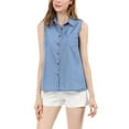 thumbnail image 4 of INSPIRE CHIC Women's Point Collar Single Breasted Sleeveless Shirt XS Blue, 4 of 9