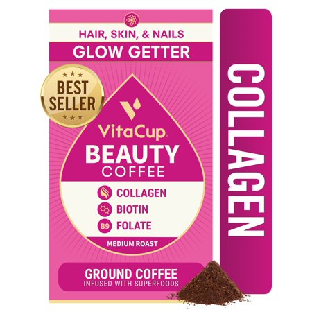 VitaCup Beauty Blend Ground Coffee Bags 12oz | Collagen, Biotin & CInnamon |