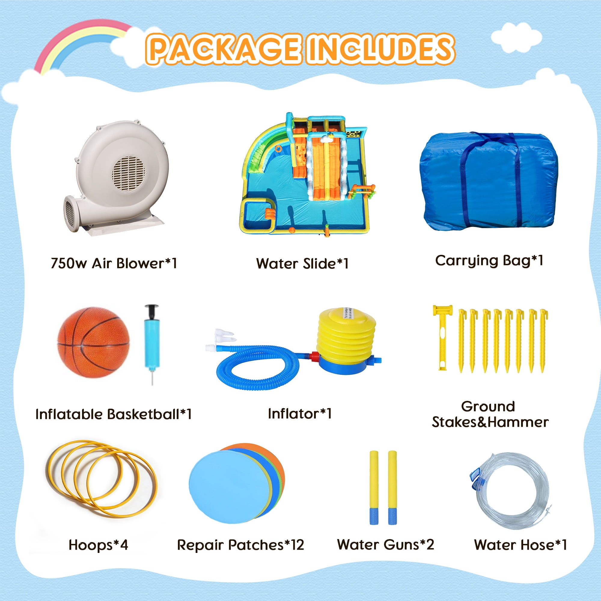SaveJoy Giant 10-in-1 Inflatable Water Slide Bounce House, 207‘’x185‘’x87‘’ Water Park with 750W Blower,  Backyard Toys for Kids Ages 3-8, Indoor & Outdoor Use