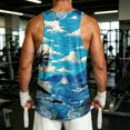 thumbnail image 4 of Men's Hawaii Graphic Beach Tank Tops Beach Summer Palm Tree Cut Off Sleeveless Shirts Casual Gym Vacation Muscle Clothings, 4 of 4