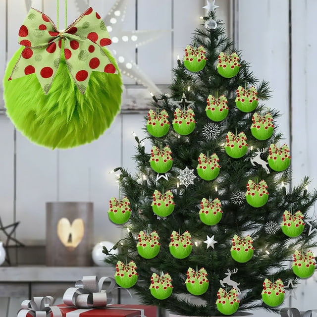 Adorno Navideño con Forma de Bola de Lazo Verde | Decoración Navideña de Poliéster de 6 Cm | Bola Navideña Reutilizable y Duradera para Árbol, Chimenea y Porche | Decoración Festiva Esférica Verde Co