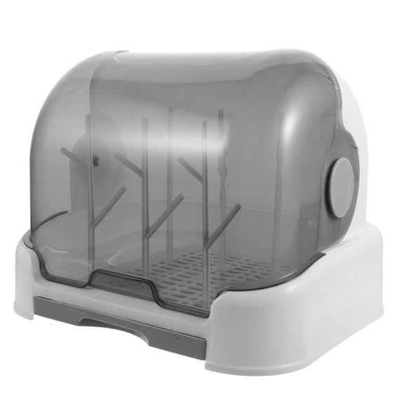 Raindrops Babies Bottle Countertop Drying Rack 1 Set Dustproof Plastic Grey Style