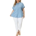 thumbnail image 2 of GRACE & GRANDEUR Women's Plus Size Shirt Button Down Chambray Short Sleeve Shirts 4X Blue, 2 of 8