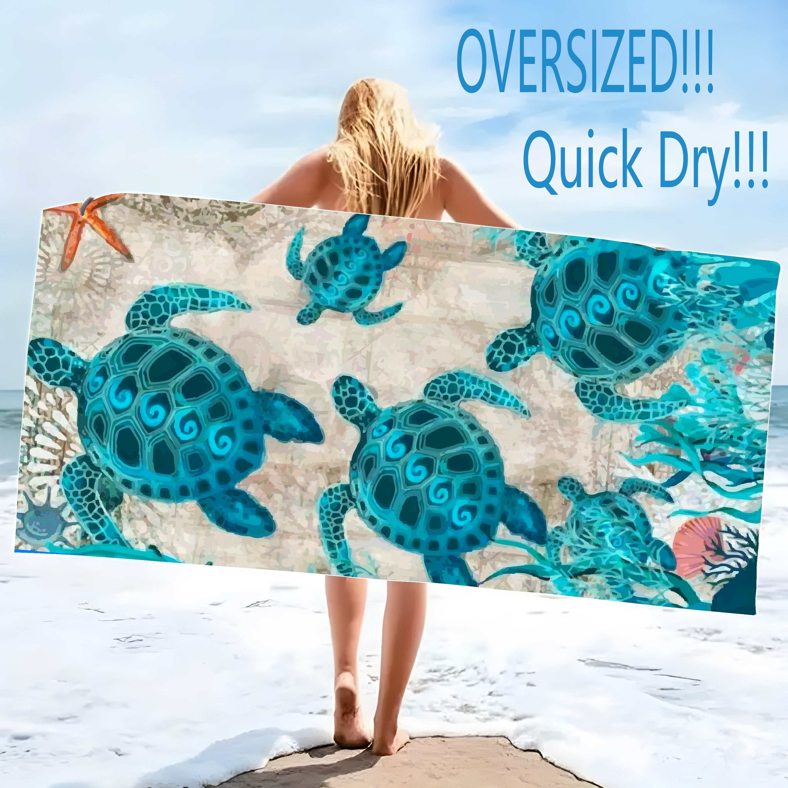 Sand-proof Towels Blue Sea Turtle Oversized Beach Towel For Women - Lightweight, Quick Dry, Super Absorbent