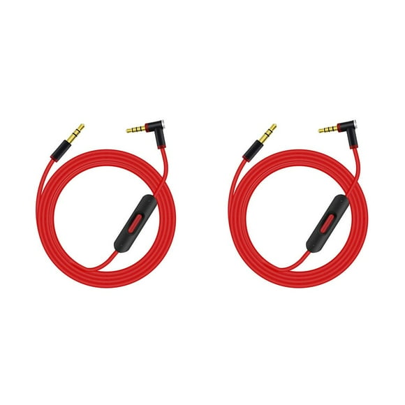 Seitruly Cable de auriculares en forma de L a de 3,5mm, Control de línea de tableta de teléfono móvil, Cable de auricular rojo 2piezas