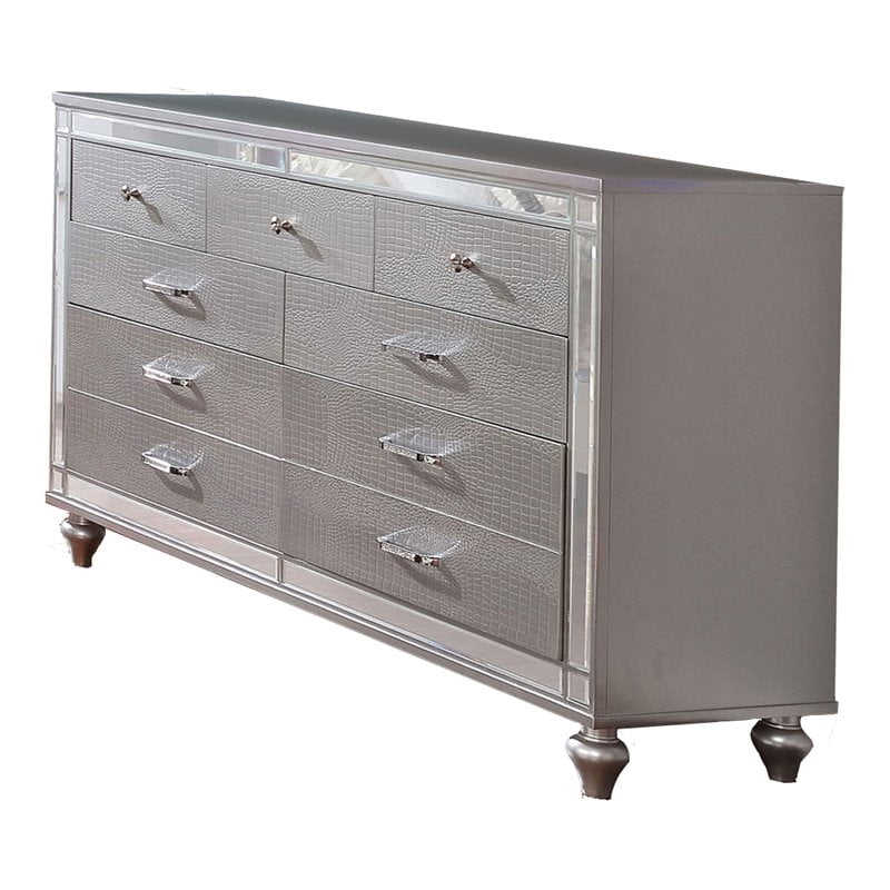 Silver Benzara Wooden Dresser with Seven Drawers Benjara Silver Benzara Wooden Dresser with Seven Drawers Benjara