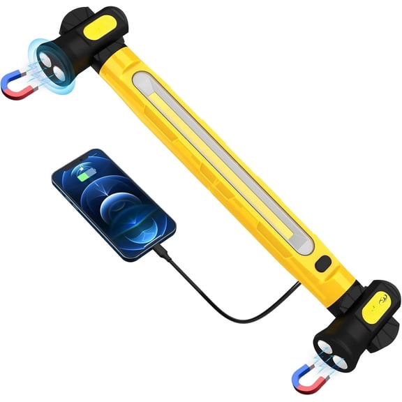 Mechanic Work Light Under Work Light Bar with Hooks - 3200LM 6000mAh Rechargeable Portable LED Worklight for Repairing Garage Workshop Camping, Yellow