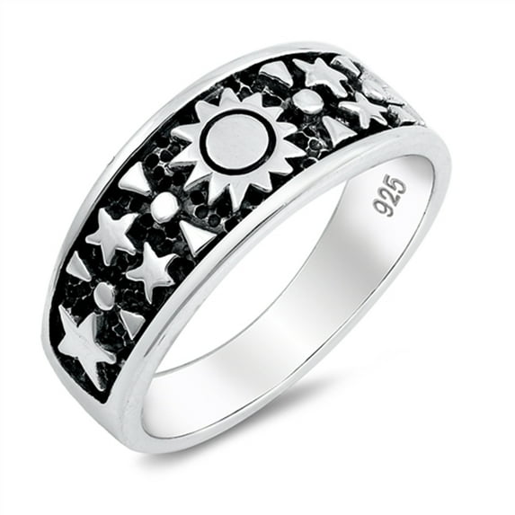 Oxidized Sun Star Mystical Galaxy Ring .925 Sterling Silver Band Jewelry Female Male Unisex Size 9