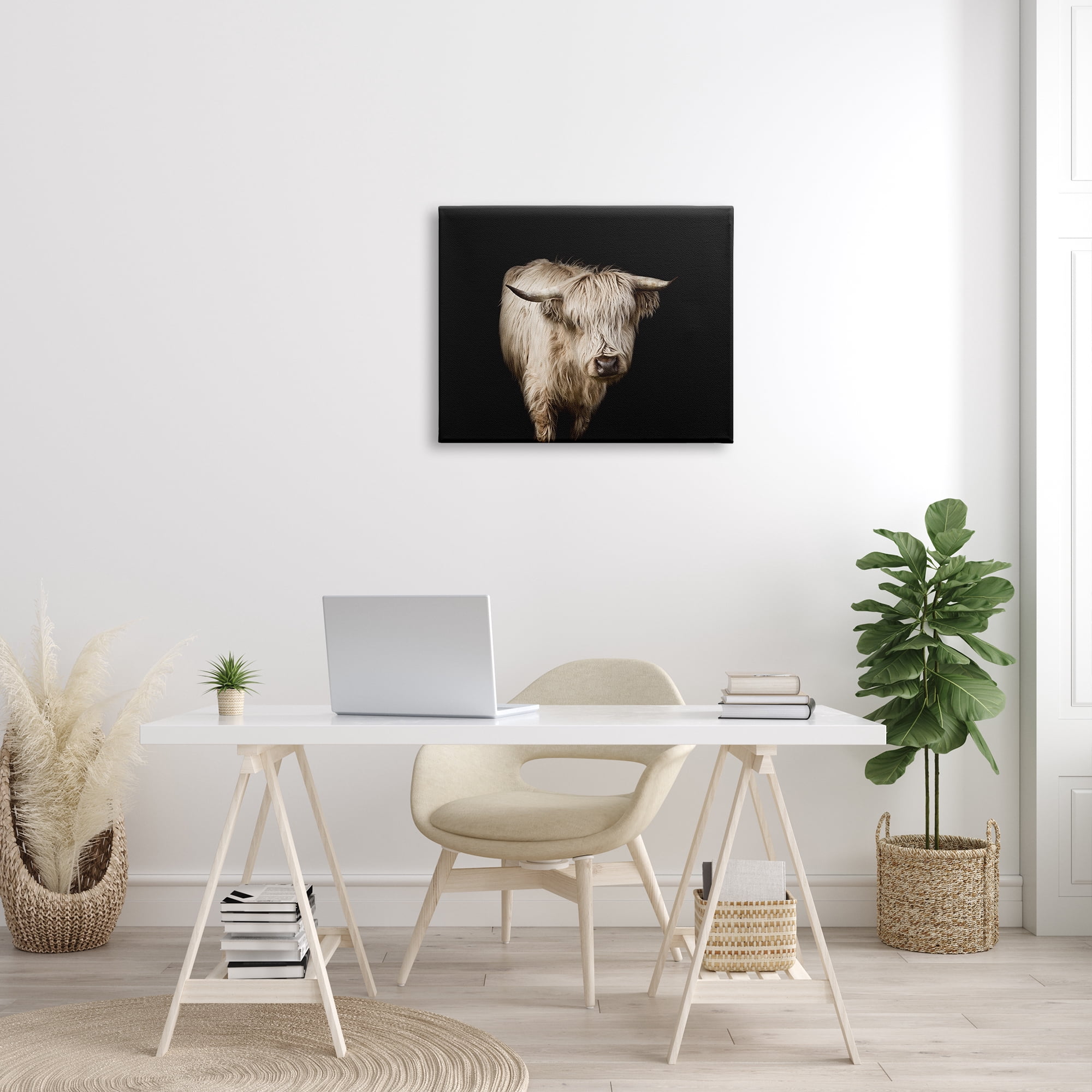 Stupell Industries Solemn Cattle Portrait Modern Farm Animal over Black Animals & Insects Photography Gallery Wrapped Canvas Print Wall Art, 24 x 30