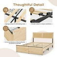 thumbnail image 3 of Natural Rattan Queen Bed Frame with Wooden Headboard and 2 Storage Drawers and LED Light, Boho Cane Bed Metal Platform Bed with Strong Wooden Slat, Noise Free, 3 of 6