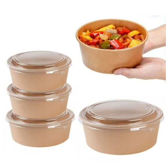 EcoQuality 36oz Round Kraft Paper Bowl Container with Clear PET Lid Disposable Food Bowls for Snacks Salads Soups Meal Prep (50)