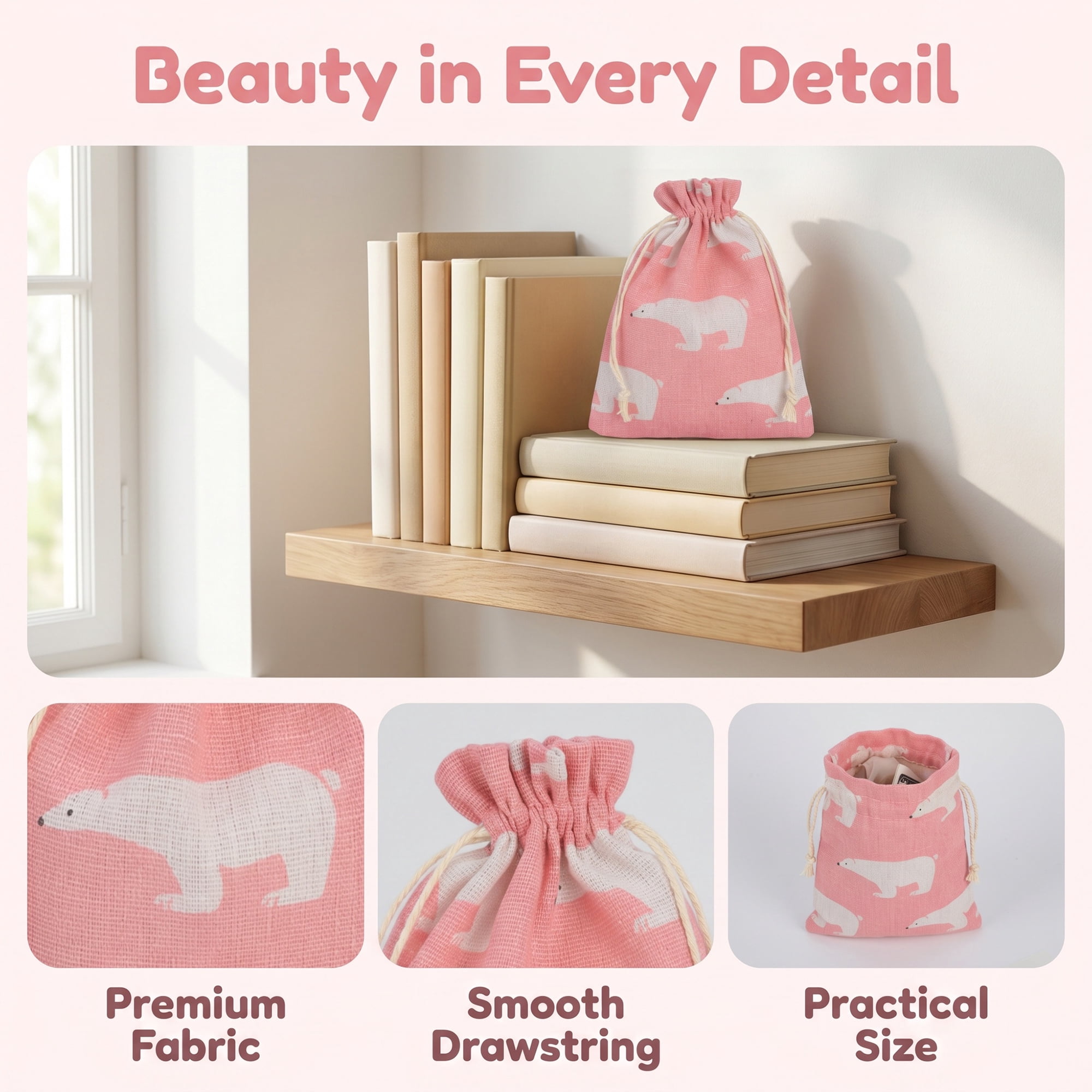 Unique Bargains Drawstring Gift Bags with Handles for Occasions Pink Bear 5.1" x 7.1"