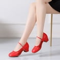 thumbnail image 6 of Miluxas Women Latin Dance Shoes Low Heel Ballroom Dance Shoes Ballet Flat Mary Jane Shoes for Women Red 7(39), 6 of 9
