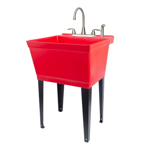 Tehila Utility Sink with Stainless Finish Faucet & Side Sprayer 19 Gallon - Red
