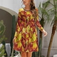 thumbnail image 3 of Fall Dresses for Women 2024, Autumn Mosaic Maple Leaves Womens Fall Dresses Long Sleeve Casual Tie Waist Clothes, Womens Fall Fashion 2024 Midi  Dresses Outfits with Pocket, 3 of 6