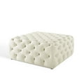 thumbnail image 1 of Tufted Accent Chair Ottoman, Square, Velvet, Ivory White, Modern Contemporary Urban Design, Living Lounge Room Hotel Lobby Hospitality, 1 of 7