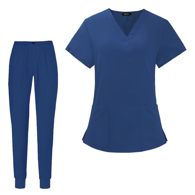 Conjunto de uniforme para enfermería para hombre y mujer, ropa de trabajo de enfermera, uniforme para enfermería, mangas cortas, múltiples bolsillos, azul Yinane Uniformes de Trabajo