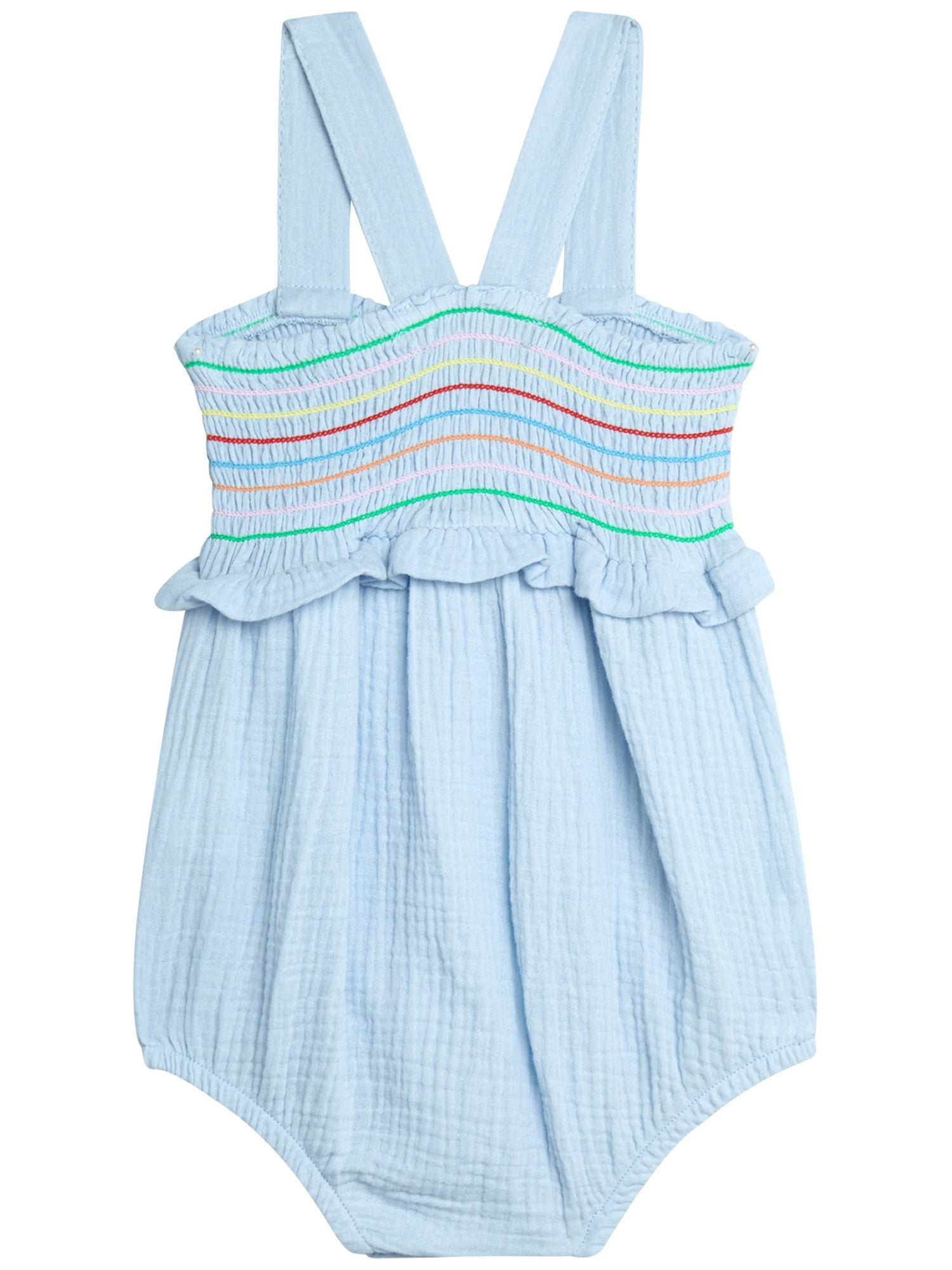 Jessica Simpson Baby Girls' Smocked Cotton Romper with Sun Hat Set, 2-Piece, Sizes 0M-24M