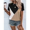 thumbnail image 5 of Camiseta de cuello redondo con contraste de Color para mujer, camisetas holgadas para mujer, Tops informales para diario, ropa de calle de tendencia 2023, 5 of 5