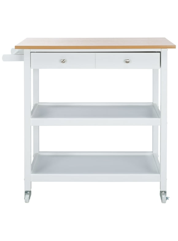 SAFAVIEH Cohyn 2 Drawer 2 Shelf Kitchen Cart, Natural/White (39 in. W x 17.7 in. D x 36.2 in. H)