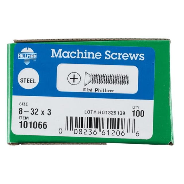 Hillman 101066 8-32 x 3 in. Phillips Vis à Tête Plate Machine Zingué - Boîte 100