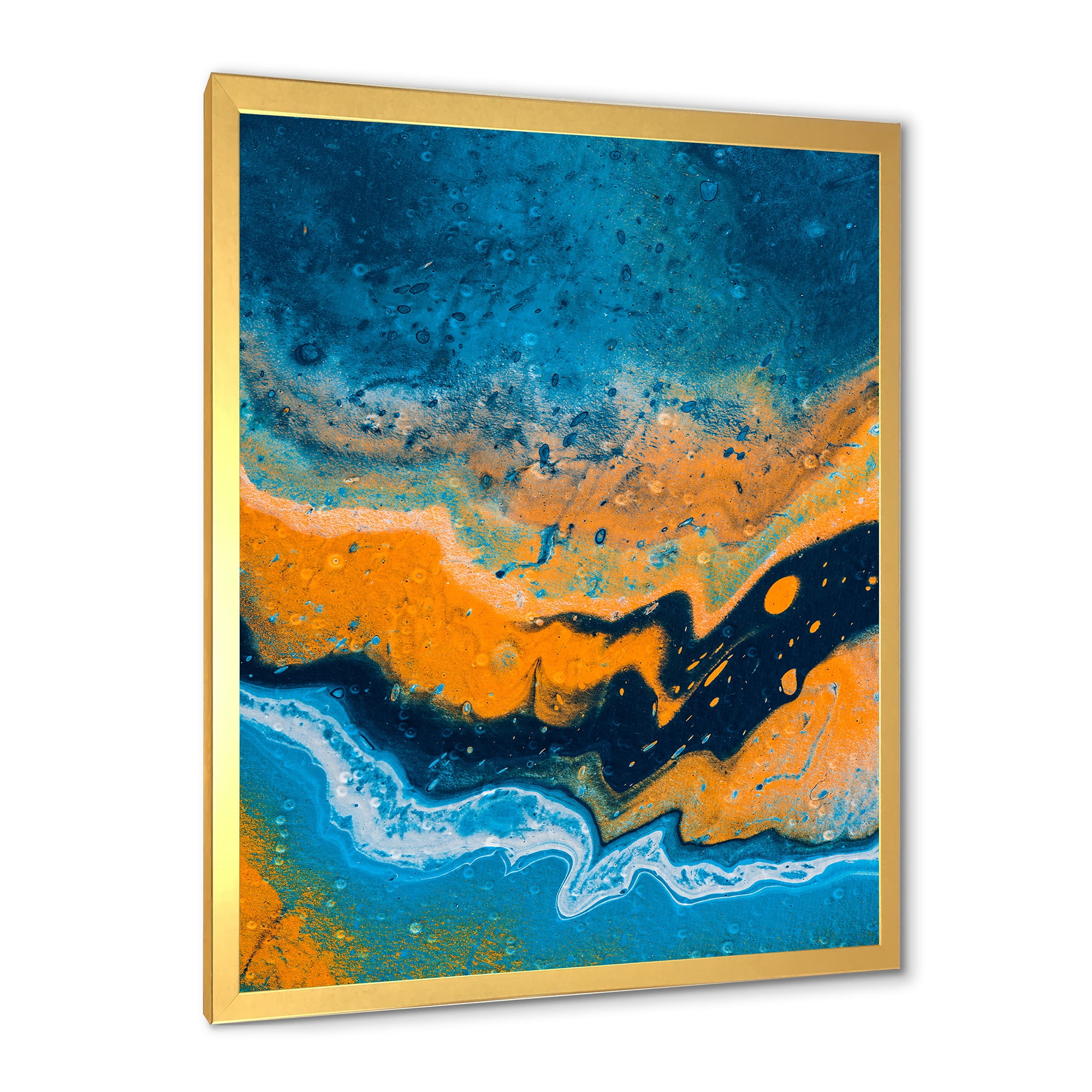 Designart 'Abstract Marble Composition In Orange and Blue IV' Modern Framed Art Print