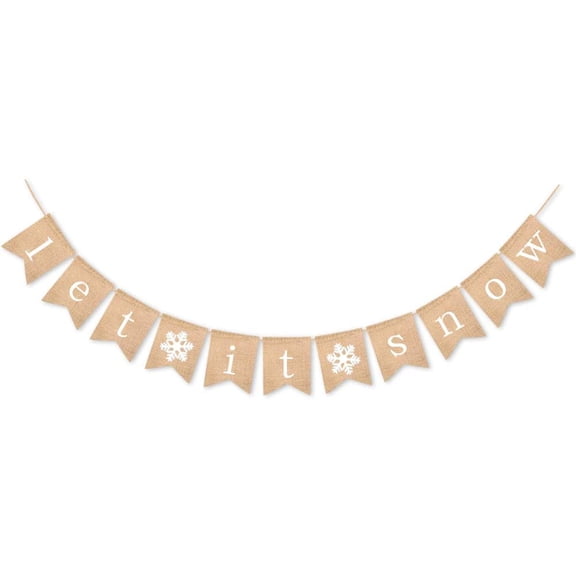 Burlap Let It Snow Banner with Snowflake Winter Christmas Party Supplies Fireplace Mantel Garland Decoration