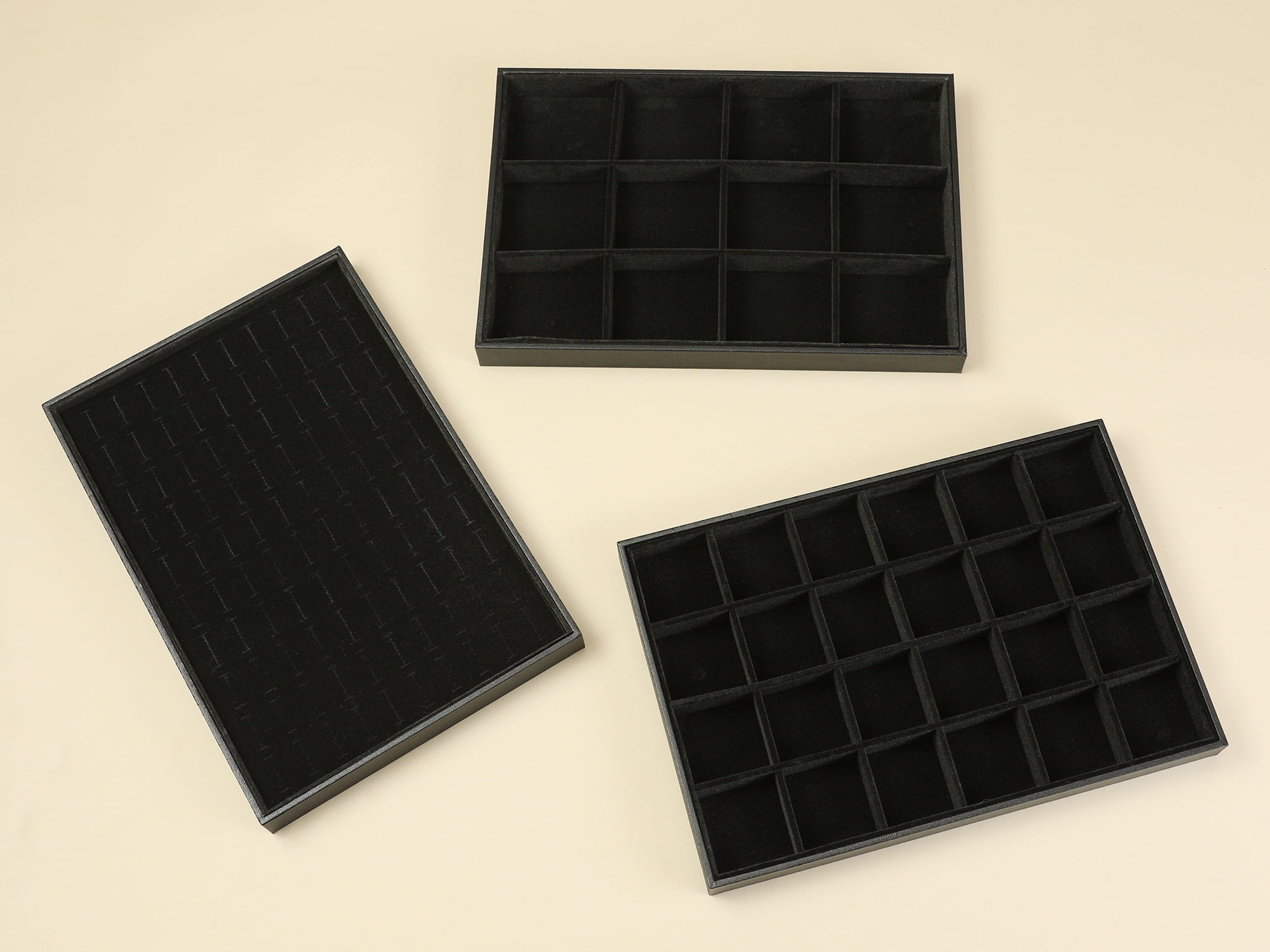 Unique Bargains Set of 2 Stackable Jewelry Boxes Organizer Trays with Removable Dividers Black Ring Tray