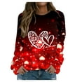 thumbnail image 2 of Brilliant Valentines Clothing Womens Hearts Womens Tops 3/4 Sleeve Women Round Neck Long Sleeves Casual Sweatshirts Sweater Pullover Tunic Tops Red L, 2 of 5