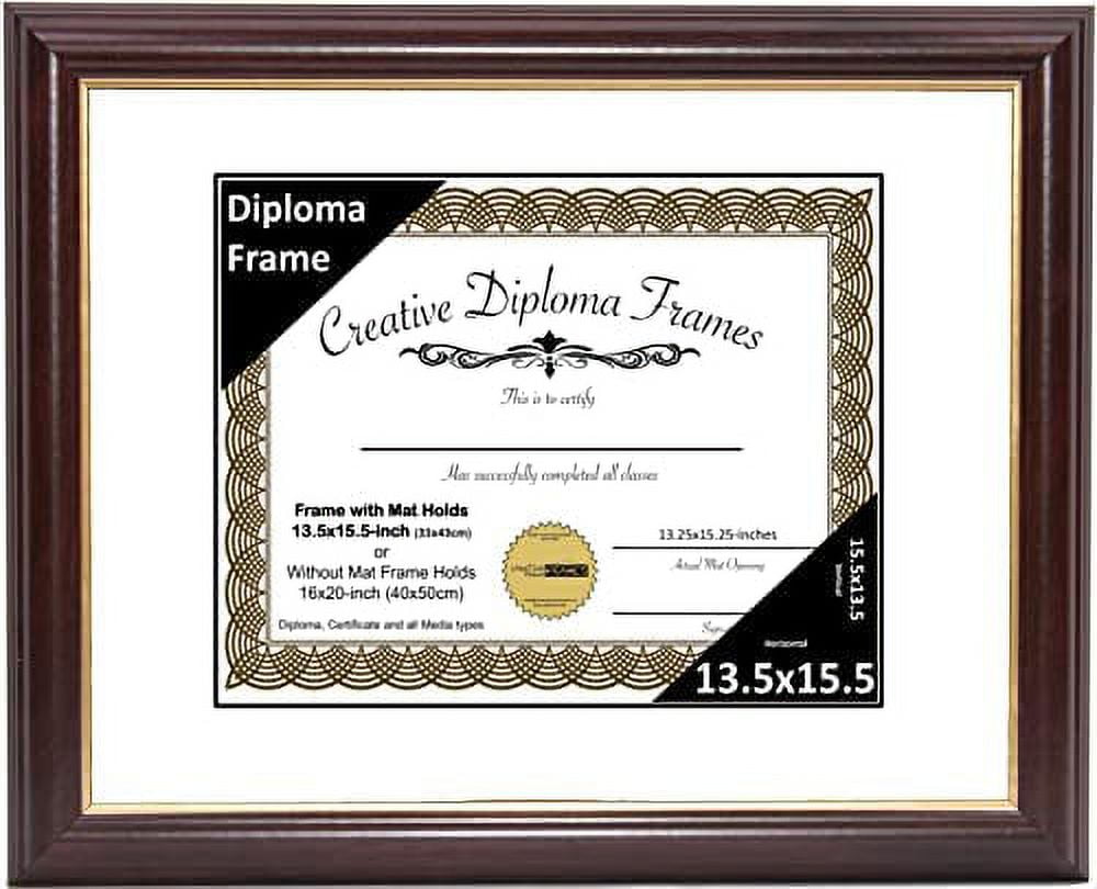 13.5X15.5 Mahogany Rim Diploma Frame With White Mat Glass And Installed
