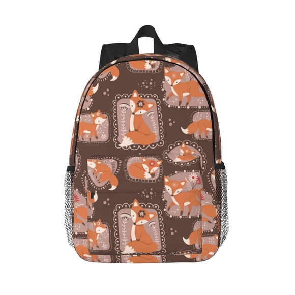Wukai Beautiful Fox Print 15Inch Student Backpack, Multi-compartment Waterproof Lightweight Backpack, Suitable for School, Office, Sports, Unisex