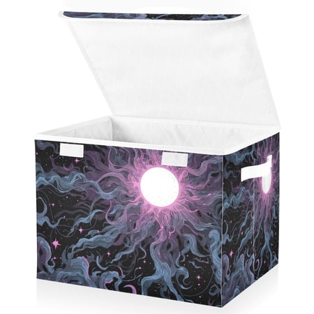 Foldable Fabric Storage Bin With Handle Collapsible Basket Box Storage With Lid Organizer The Sun